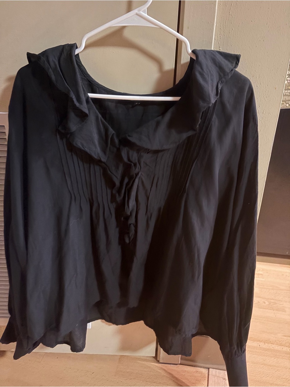 Madewell Black Ruffle-Neck Long Sleeve Blouse